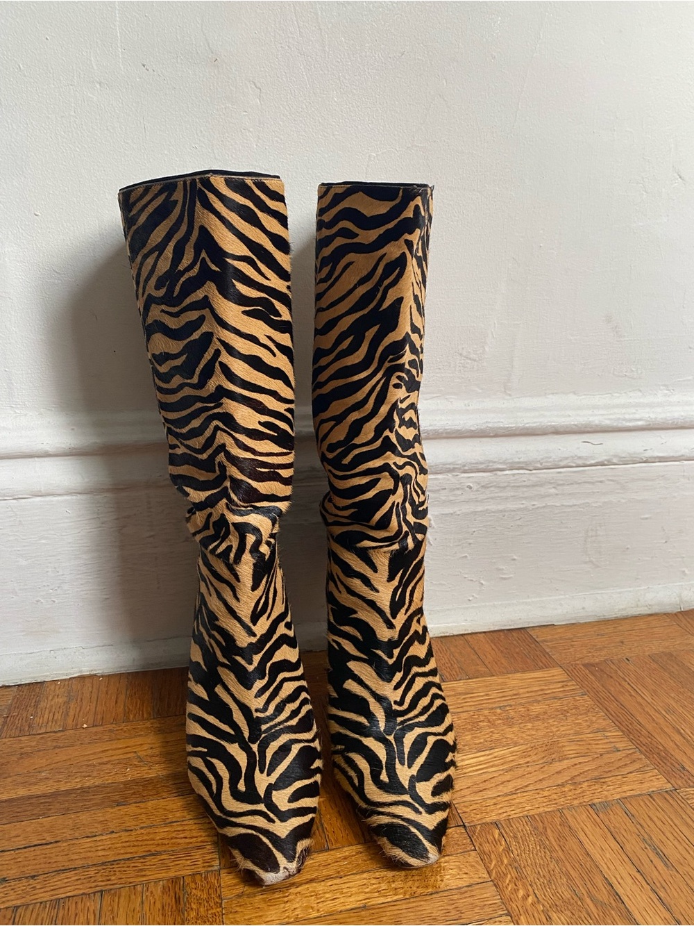 Sam Edelman Zebra-Print Genuine Calf Hair Knee High Boots - Picture 4 of 14
